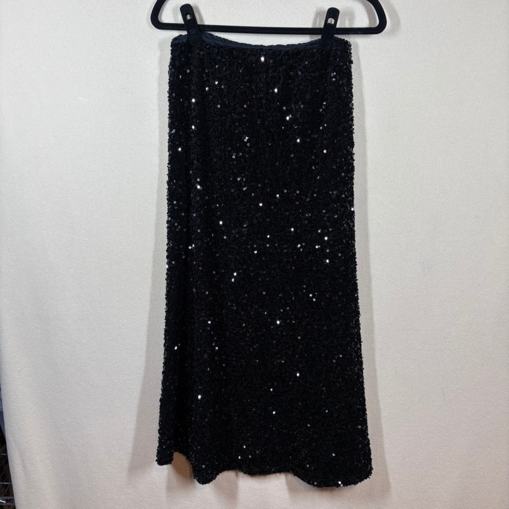 Old Navy Sequin A-Line Maxi Skirt Small Black Holiday Glam Wedding Maximalist